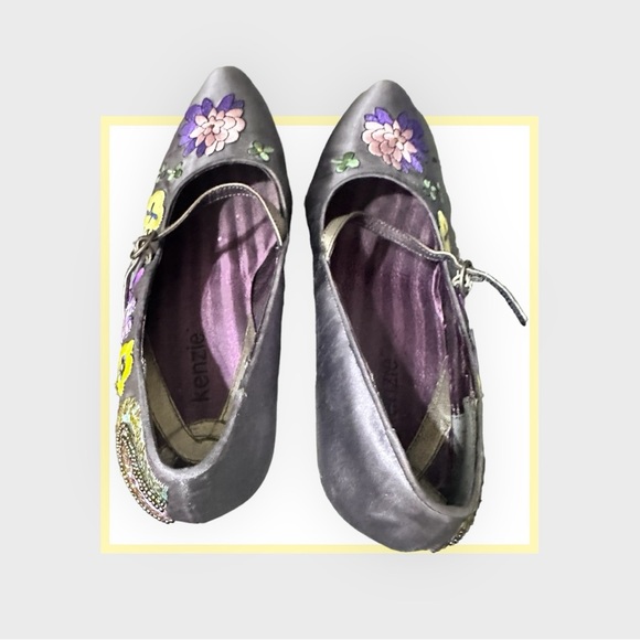 Funky Embellished Gray Satin Boho Charm  Wedges 8.5 - Picture 8 of 15